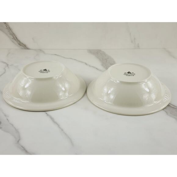 Stone Ware Cereal Bowl 7" Fruit Design Strawberry Grapes Pear Cream Red Trim x2 - Picture 11 of 12